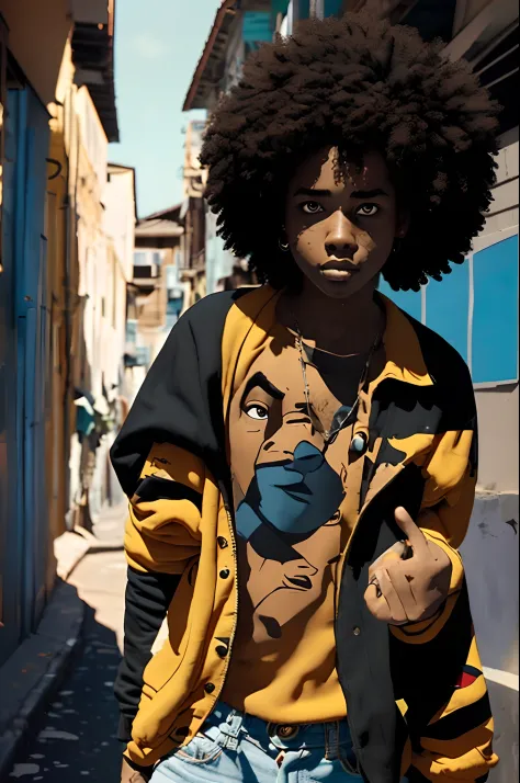 Estilo Pixar, personagem de 14 anos, afro hair preto, usando moletom,skin dark,pele negra, adolescente, menina, garota,girl,fund...