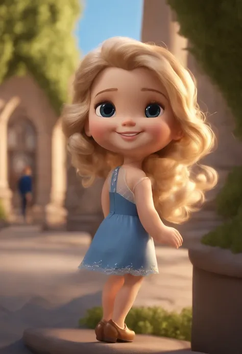 A close up of a cartoon character with blonde hair and blue dress - SeaArt  AI