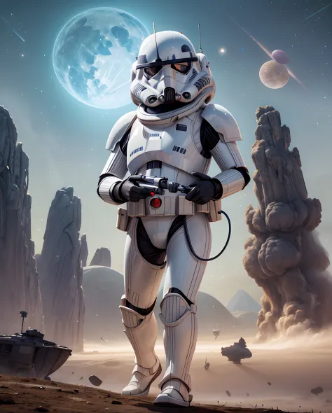 (best quality,highres:1.2),ultra-detailed,(realistic:1.37),portrait:1.1,Star Wars Stormtrooper,white armor,sharp focus,glistenin...