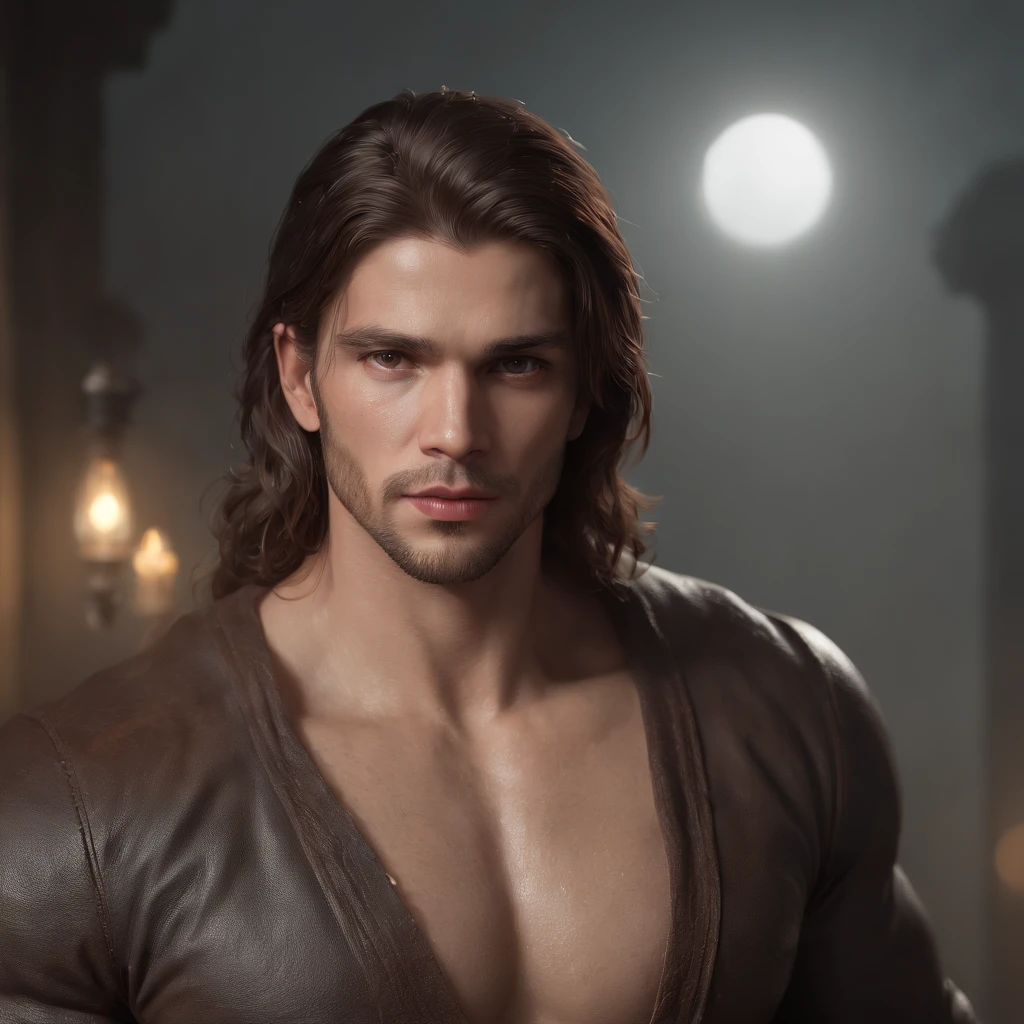 (Professional 3D rendering:1.3) de (Realistic:1.3) Foto de arte mais bonita do mundo，Features soft, bright male heroes, ((Epic hero muscular fantasy rough man angry wet hero looking long hair short beard and fierce expression in dynamic pose, fantastic location, majestoso ambiente desordenado)), Full-body 8k unified rendering, action shot, poros da pele, very dark lighting, sombreamento pesado, circunstanciado, Rosto detalhado, (vibrante, fotogrdeia realista, Realistic, Dramatic, Escuro, foco nítido, 8k), (Old leather clothes damaged by bad weather:1.4), ((((Use peles)))), (intrincado:1.4), decadente, (altamente detalhado:1.4), pintura digital, rendering by octane, art stations, Conceito-Arte, liso, foco nítido, illustration, germe da arte, (Loish:0.23), Wlop Ilya Kuvshinov, e Greg Rutkowski e Alphonse Mucha Gracias, (global ilumination, studiolight, Light Volumetric), chuva forte, floating particles, patife, fantasia, Onze, corpo inteiroesbian, ((Fundo escuro e antigo da cidade:1.3)),CGSesociedade,art stations