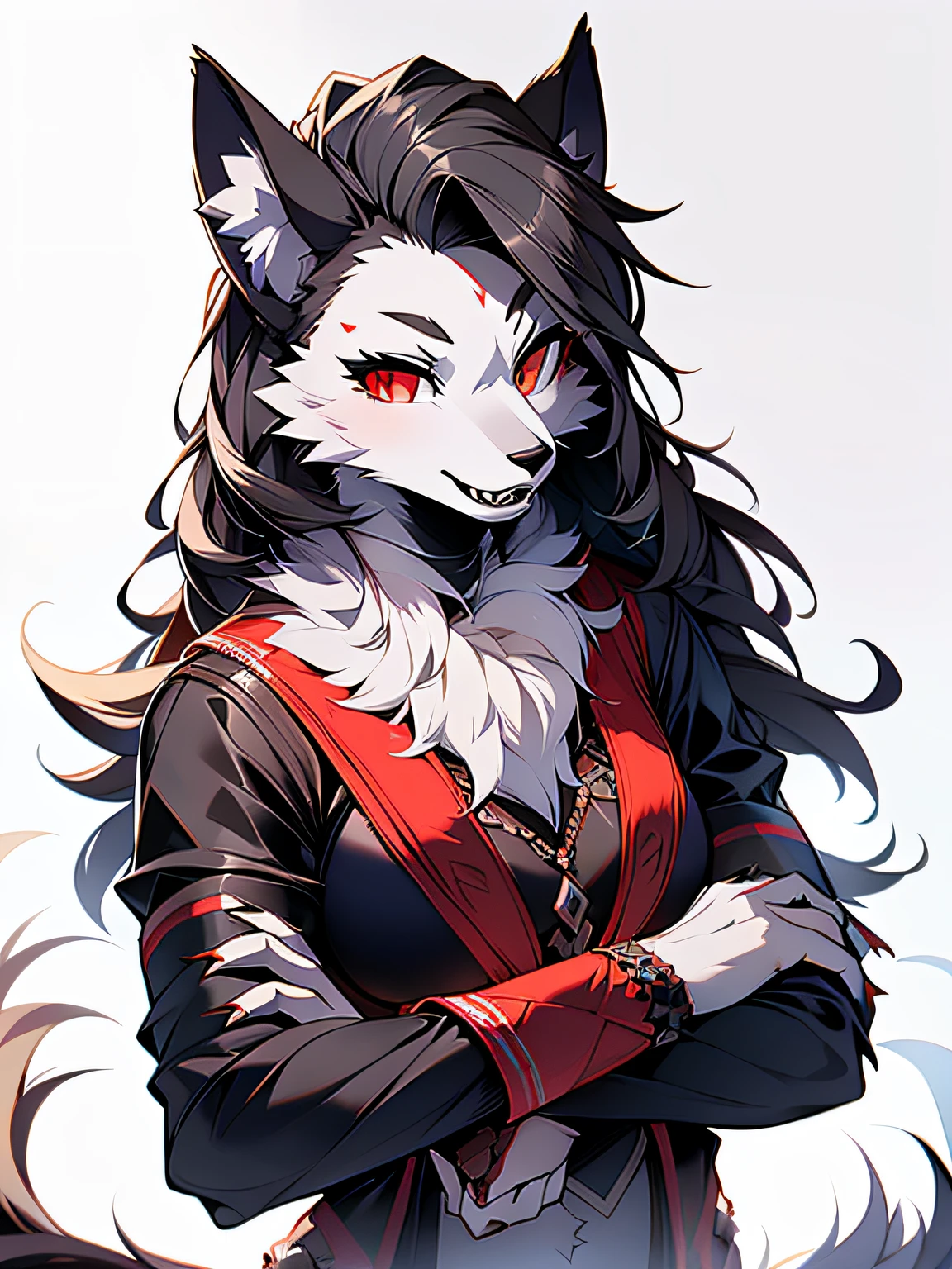 Realistic, anthro, Detailed face, Detailed fur, beautiful and detailed portrait of a, , helluva boss, Loona Hellhound, luna, High-resolution grading of the chest area during hot summer months, Whole body, Beautiful, Enthusiastic faces, solo, 1girll ， By cumbread，by SligartheTiger，Be clear about the content，Upload to E621，（The is very detailed：1.3），Pure white mask，sheer_（Changed）， solo，Slightly thin，Hairy brunette hair， ，Small ears，Black hair