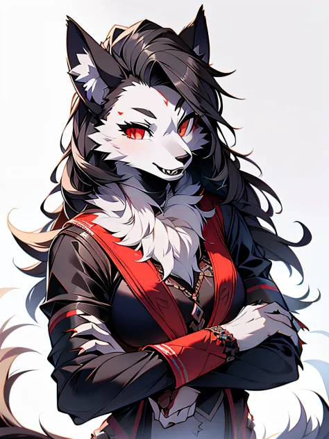 Realistic, anthro, Detailed face, Detailed fur, beautiful and detailed portrait of a, , helluva boss, Loona Hellhound, Luna, Hig...