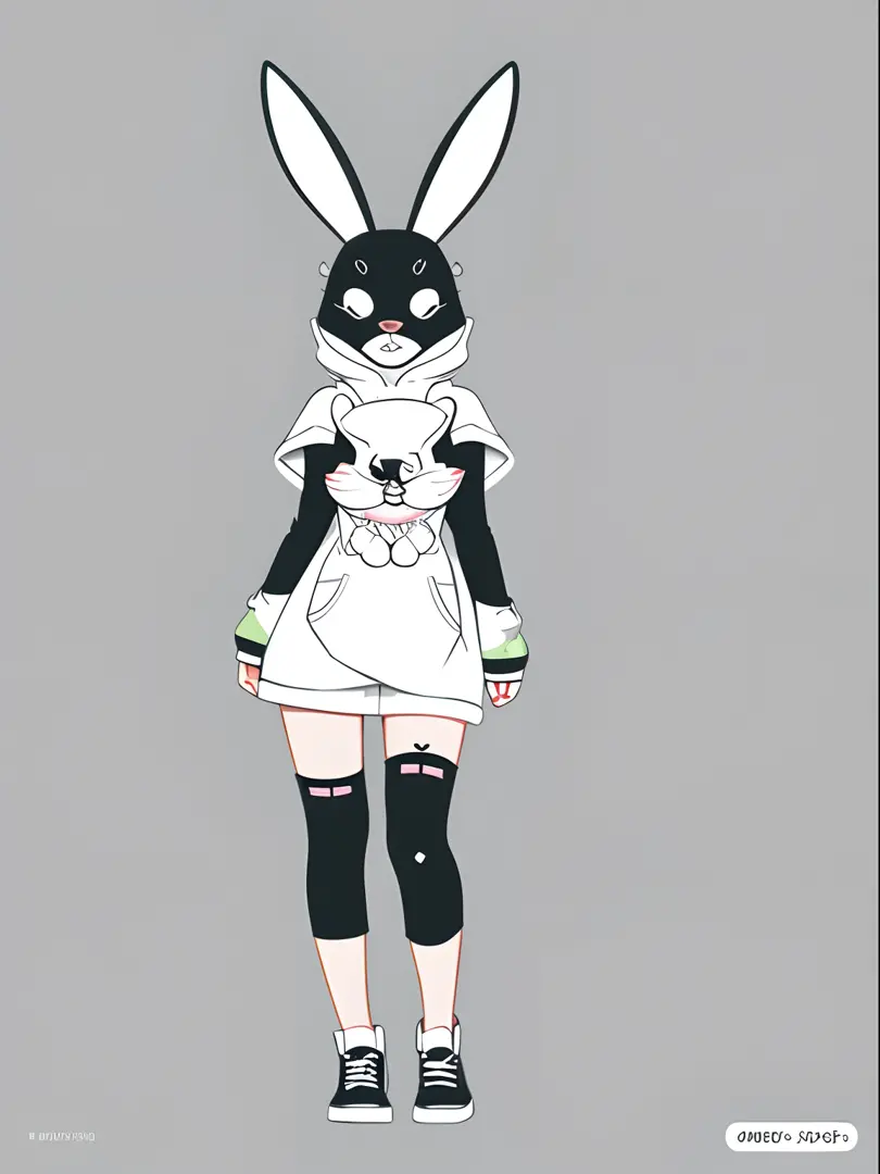 Anime character with rabbit mask and apron holding a cat - SeaArt AI