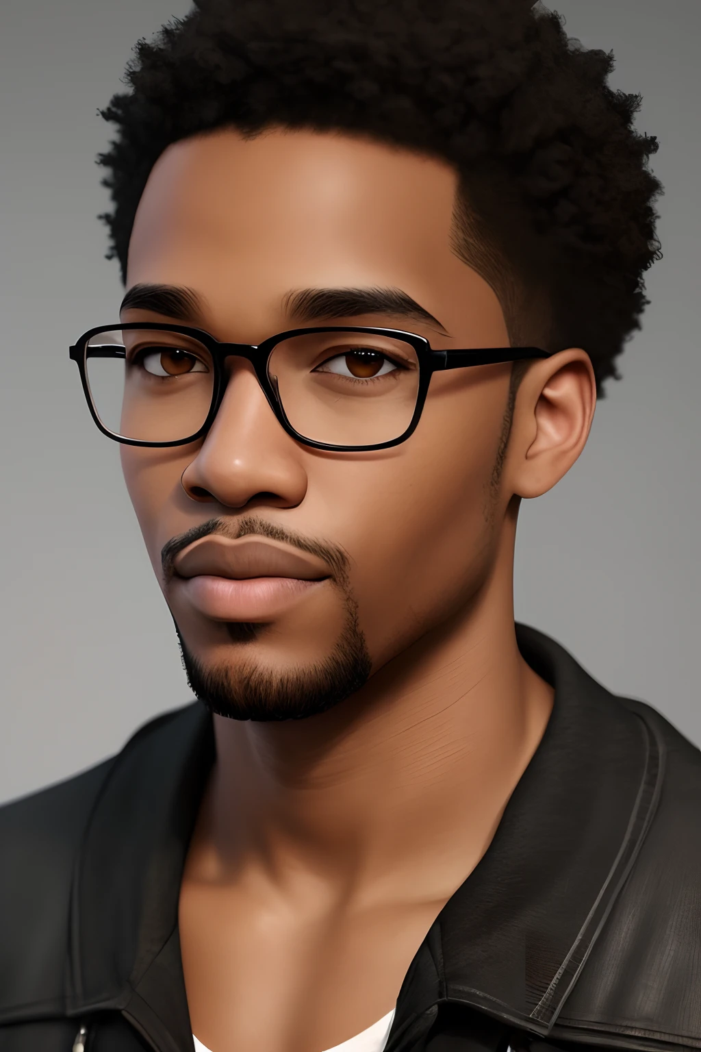 Realistic style black man wearing glasses and pigtails.