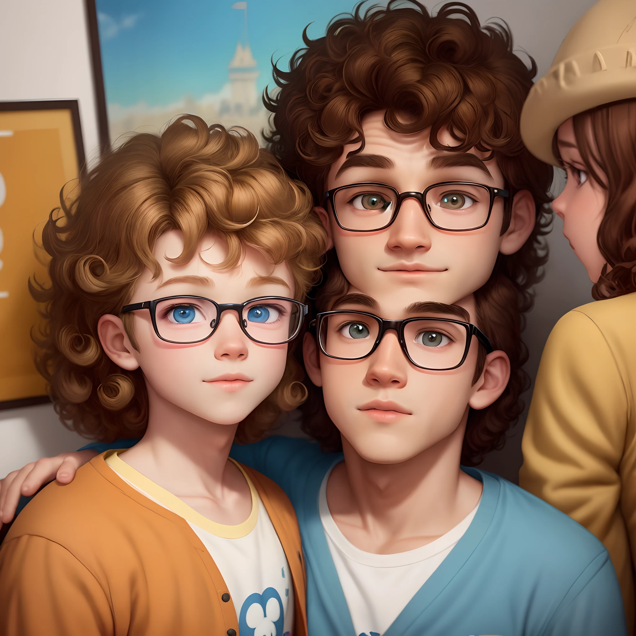 Three young boys with glasses and a hat are posing for a picture - SeaArt AI