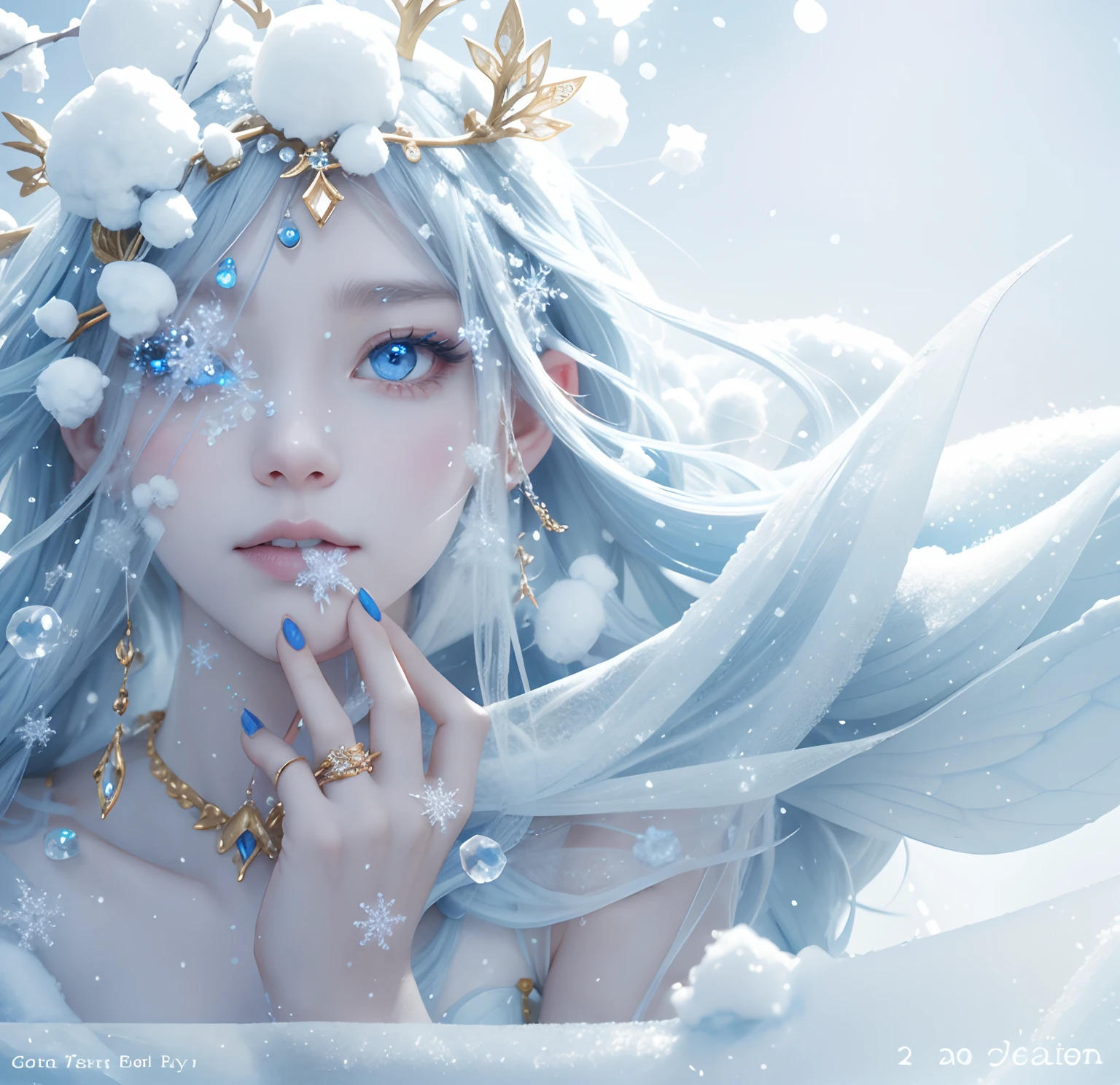 Fairy princess, snow, ice, icy breath, mist breath, cotton, ice blue, rings, skin, 24k