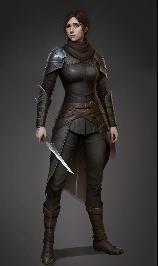 A young female rogue in intricate leather armor +
