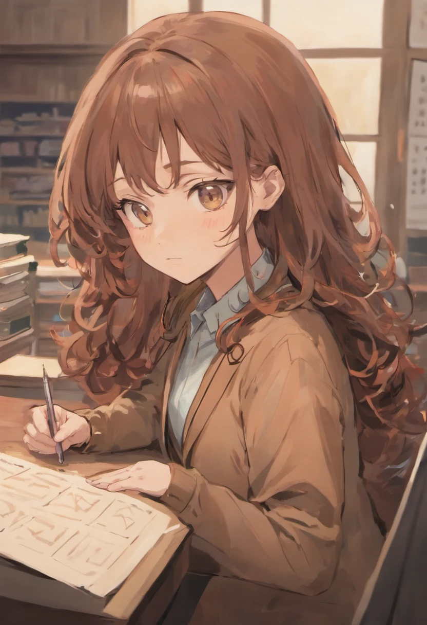 Anime girl writing in a book while sitting at a desk - SeaArt AI