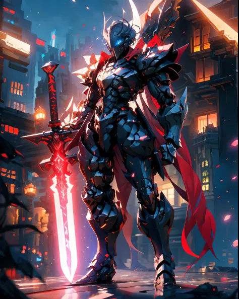 male knight with a sword in a city, darksiders art style, 2. 5 d cgi anime fantasy artwork, badass anime 8 k, anime epic artwork, style of raymond swanland, portrait of ninja slayer, by Yang J, darksiders style, ares with heavy armor and sword, guilty gear...