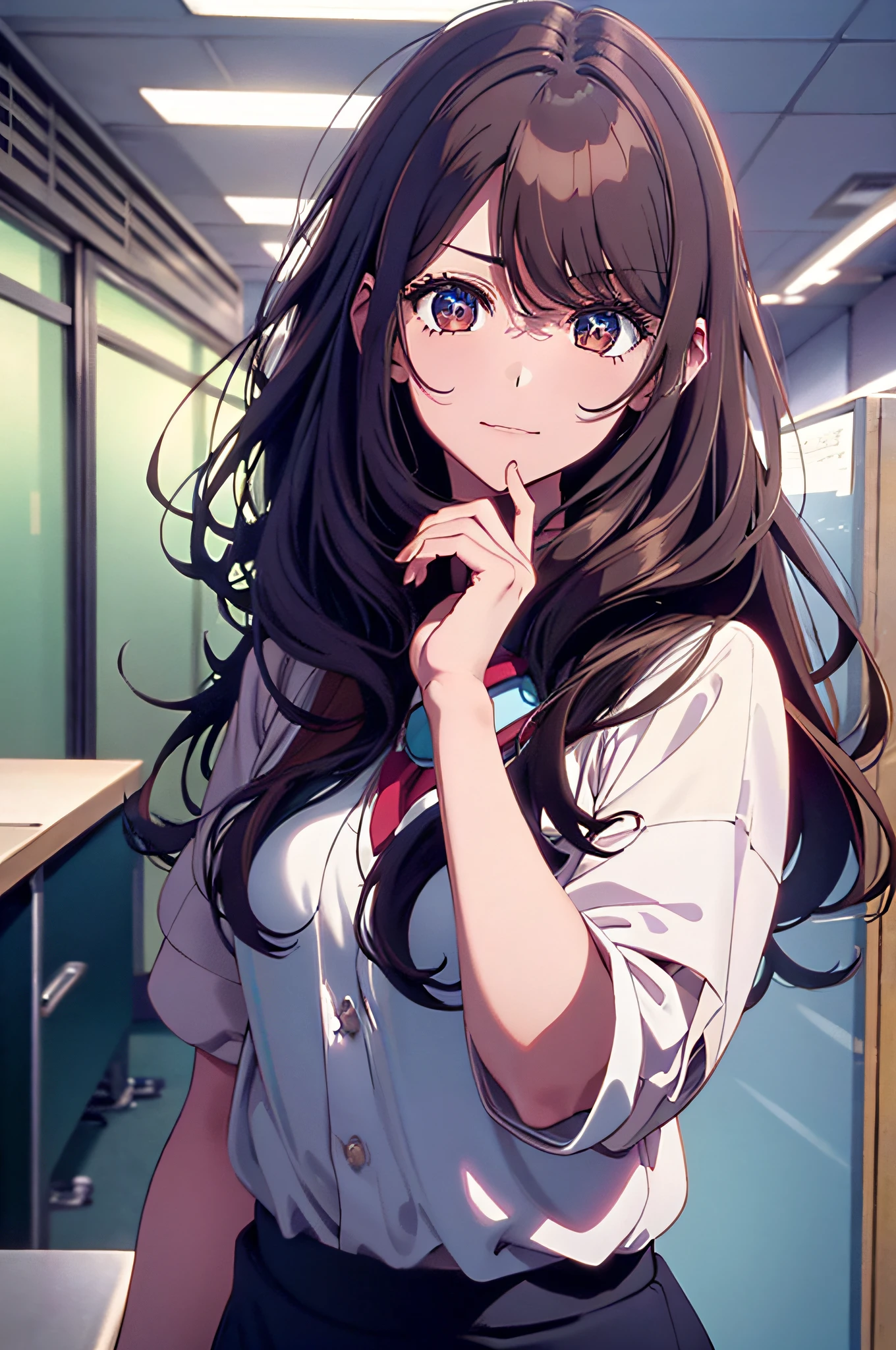 Anime girl with long hair and blue eyes in a school uniform - SeaArt AI