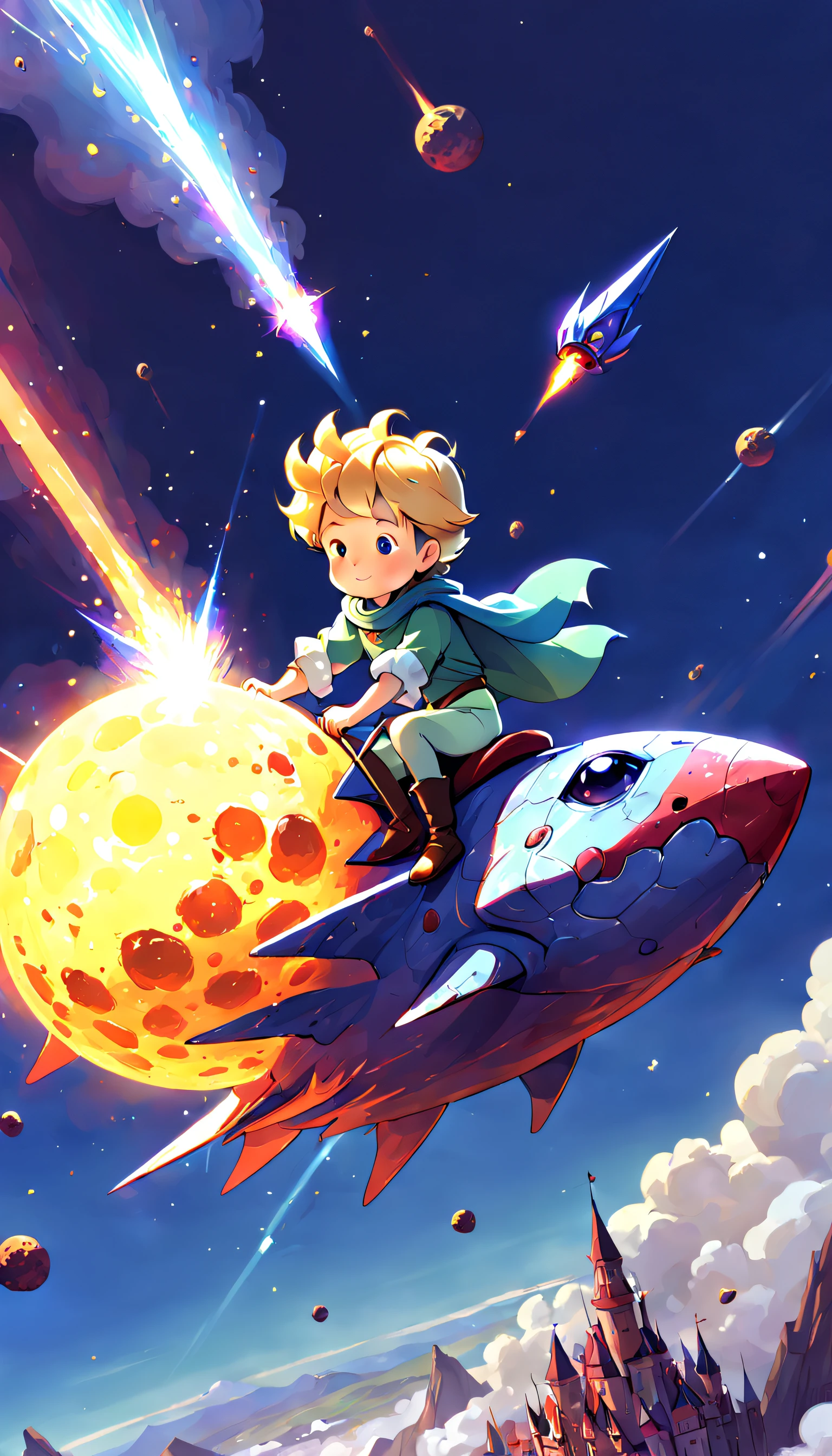 A little prince rides a meteor