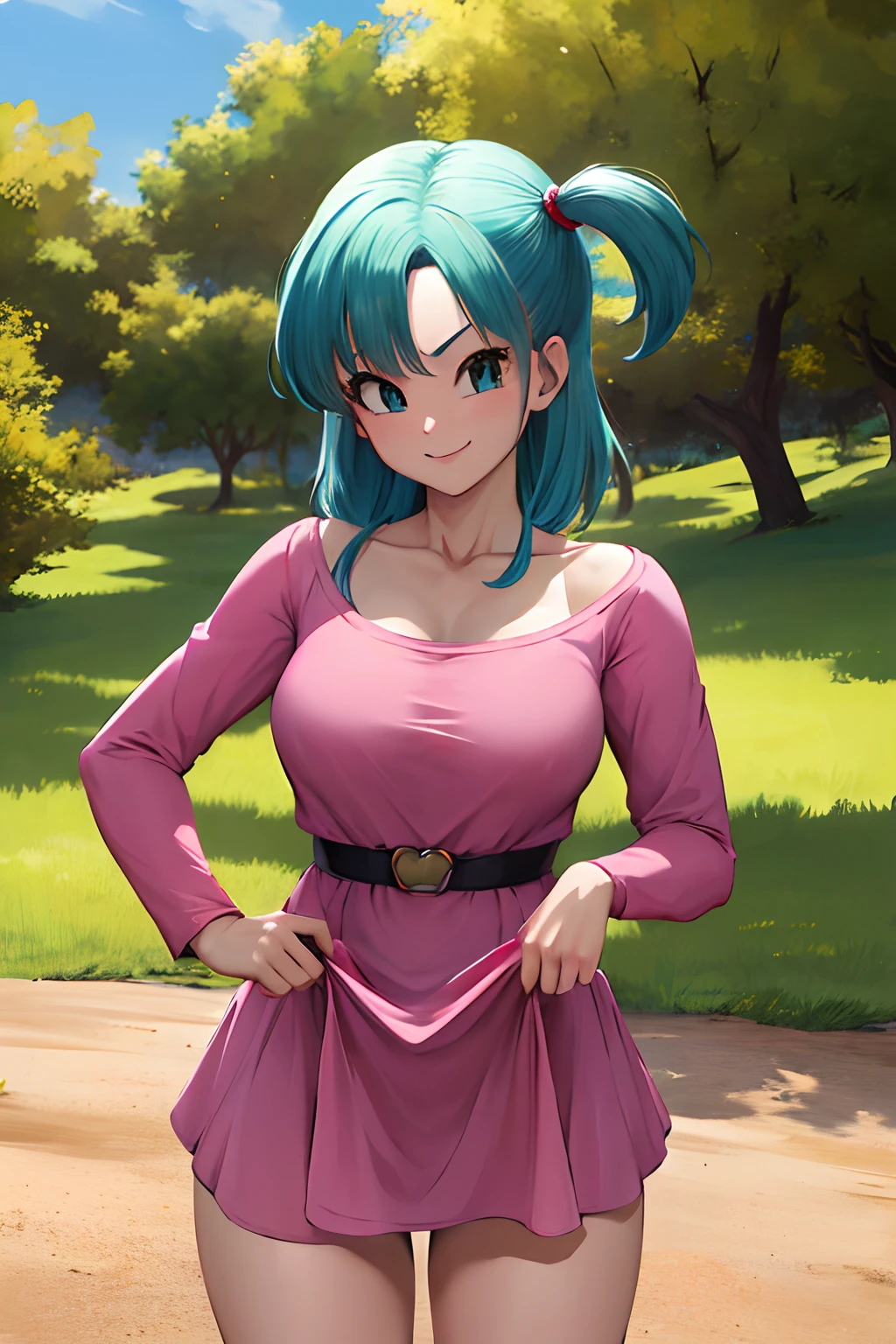 Masterpiece Best Quality Highres Dragon Ball Blmsdup Bulma Aqua Hair One Side Up Pink 