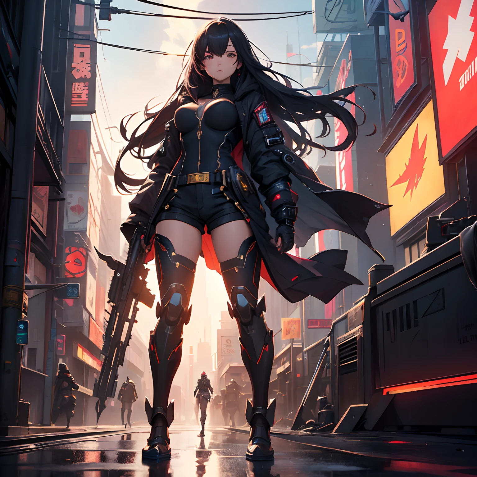 Boutique,best quality,Gold jewelry,(slip out feet),Fairy skin,(Fidelity :1.2),Standing,Super Detailed,realistic,High quality,Movie Light,Ray tracking,Ultra HD,Upper body
Girl in shorts and jacket standing next to giant robot, Guweiz style artwork, CyberPunk mech, Trends on CGSTATION, Guweiz, Russell Dongjun Lu, digital cyberpunk anime art, Ross Tran 8 K, Guweiz on ArtStation Pixiv, Girl in mecha network armor