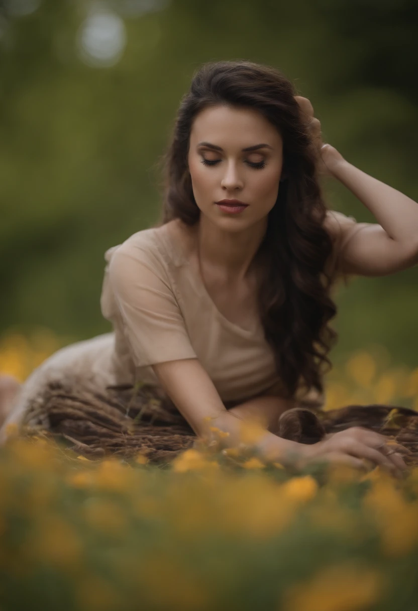 Arafed woman sitting in a field of yellow flowers - SeaArt AI