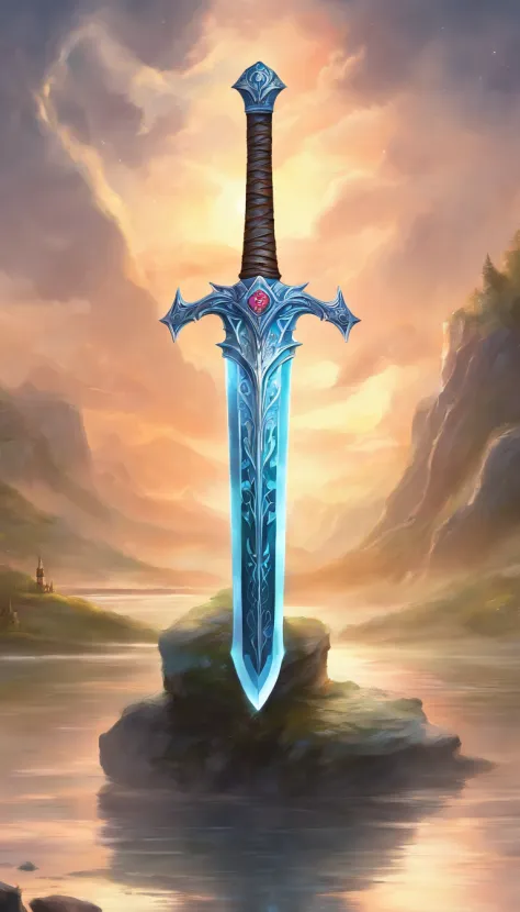 A large, legendary sword with watery details
