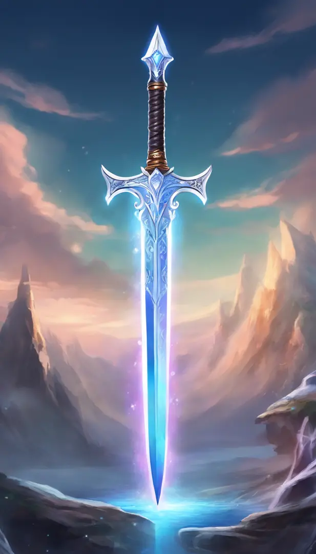 A large, legendary sword with icy details