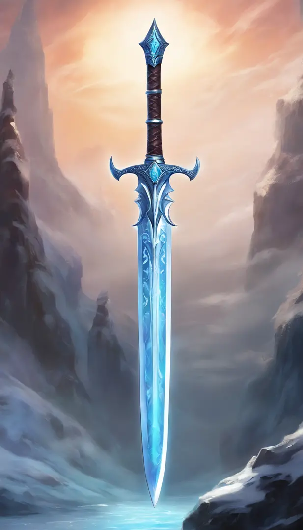 A large, legendary sword with icy details