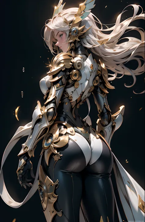 Ouro Saint Seiya, (Mecha) (Mechanicalgirl) (armadura), Foto profissional colorida RAW, (Rear angle), (Deite-se e levante as pern...