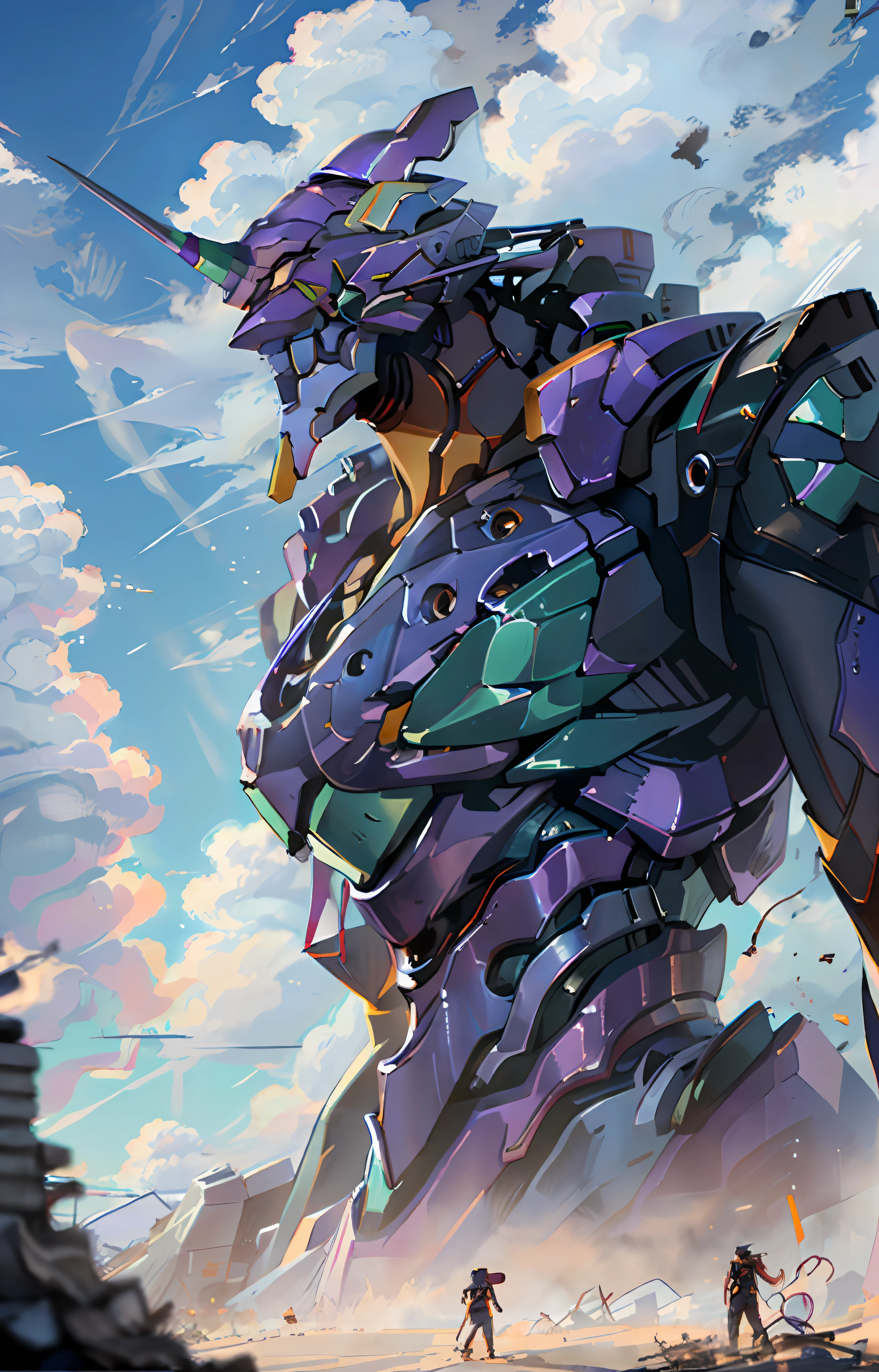 Anime - style artwork of a giant robot standing in a desert - SeaArt AI