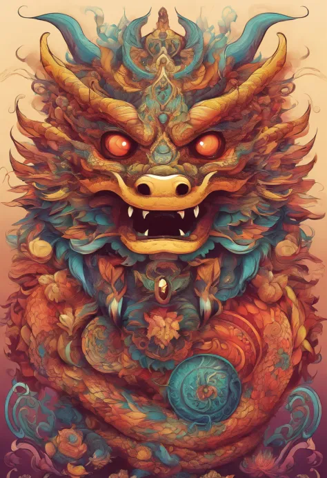 Cartoon auspicious dragon head totem