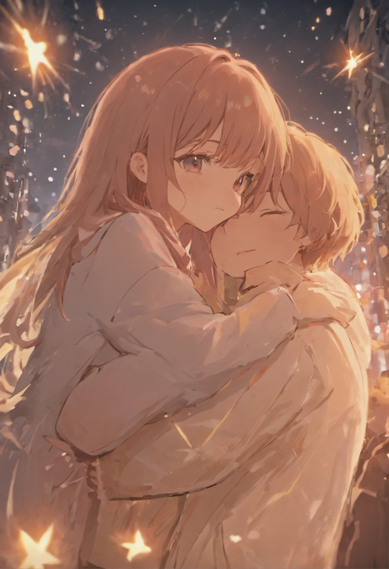 A couple of anime characters hugging each other in the snow - SeaArt AI