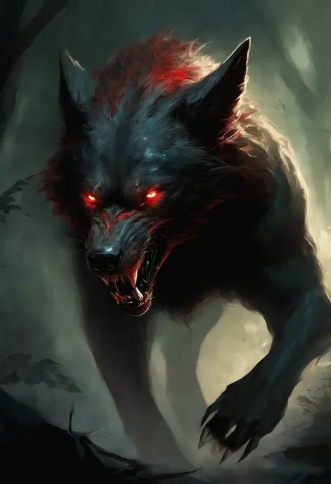 A painting of a wolf creature with a bloodied fangs, carnage, Sci ...