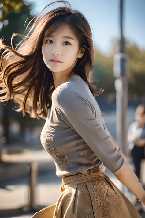 Photo of stunning beautiful woman standing in dynamic sexy pose, (Endless Long Extra Long brown Hair),(blown by the wind) ((Her ...