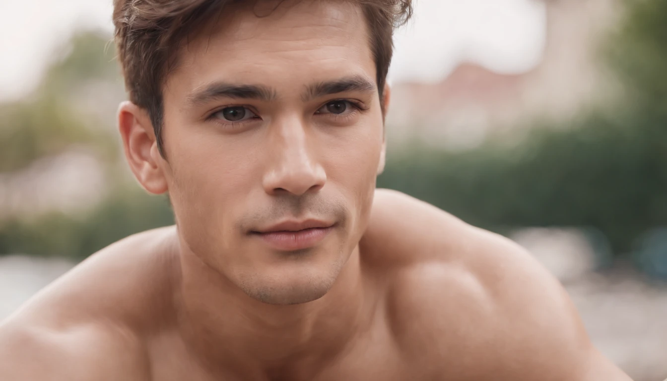 photo of stunning handsome muscular naked Thai men, no female, honey eyes, no shirt short messy windy light brown hair, flipping hair, closeup zoomed in tight crop portrait, sitting outdoors at a cafe, look you look at me, top-view (out door french coffee shop scene:1.2) (wearing no shirt:1.3) (coffee in hand:1.3) (Lighting-blue:1.2) foreground objects background details (masterpiece:1.2) (photorealistic:1.2) (bokeh:1.2) (best quality) (color grading) (detailed skin:1.3) (intricate) (8k) (HDR) (cinematic lighting:1.3) (sharp focus), messy windy hair Paris France