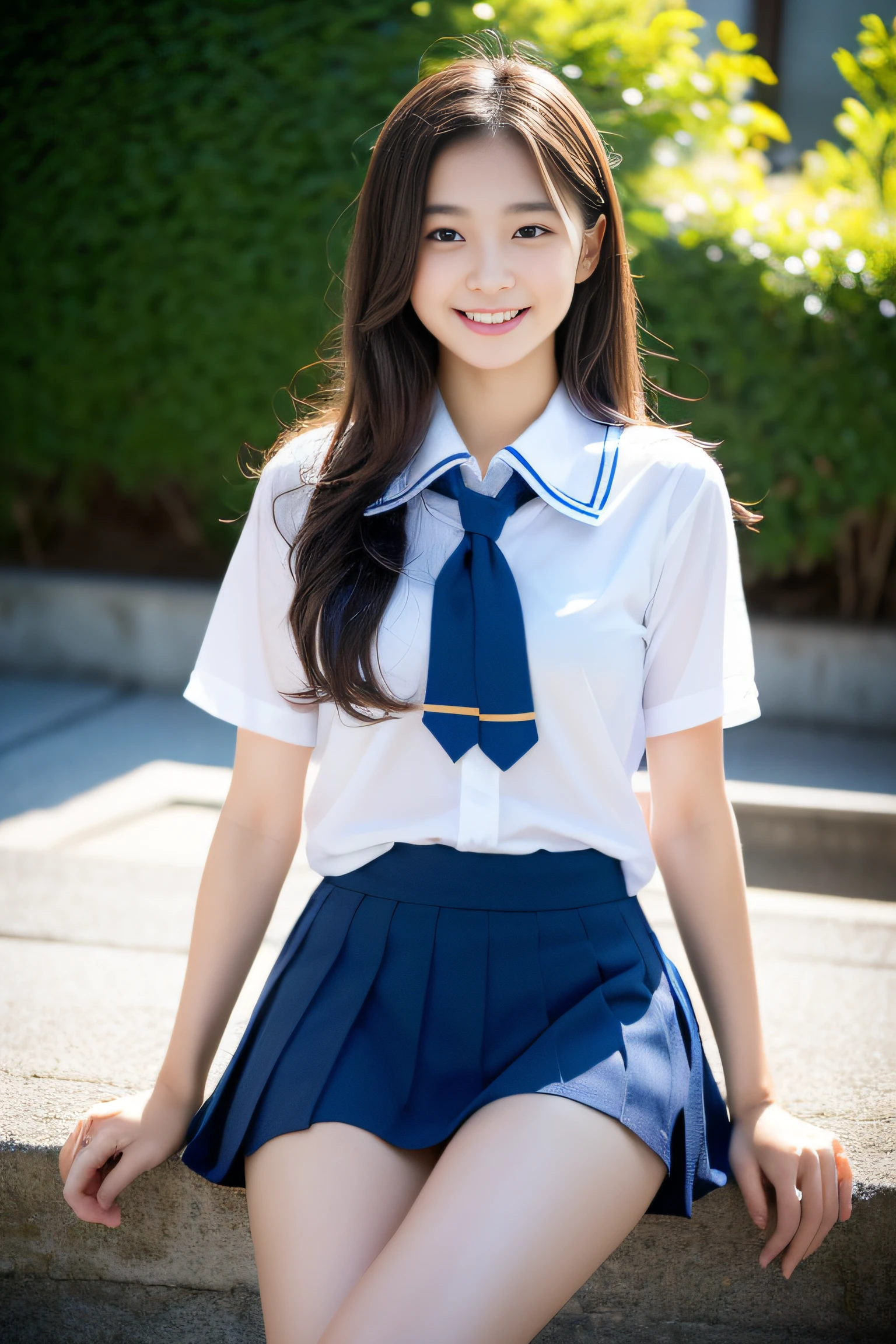 Arafed asian woman in a school uniform posing for a picture - SeaArt AI