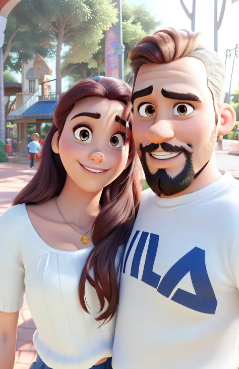 casal homem com barba e mulher no estilo Disney Pixar, alta qualidade, melhor qualidade