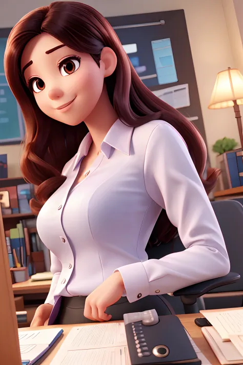 Young beautiful asian smart woman with long hair as insurance agent wearing office suit, disney pixar