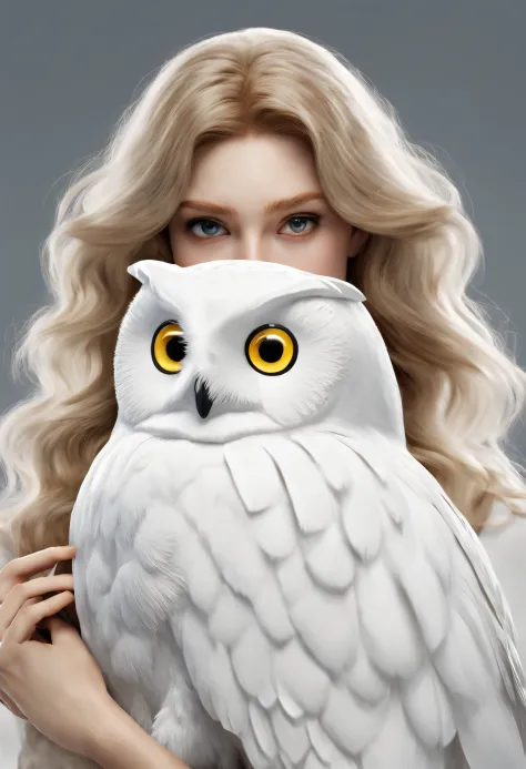 (a pure white owl is lifted by athena's shoulder), （owls make up 70 of the frame%）， (pure white owl: 1.37), pure white owl, pure...