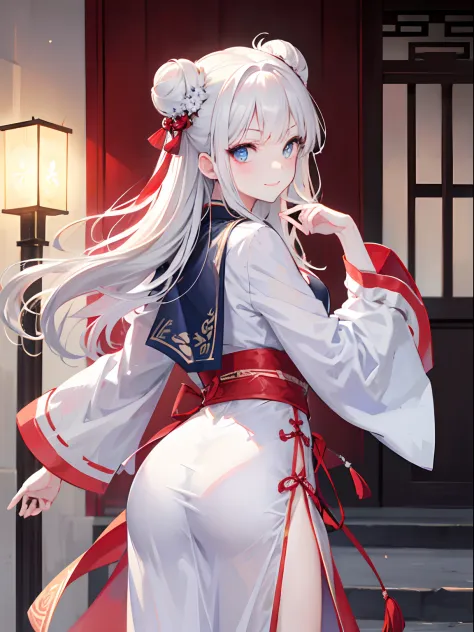 masutepiece, Highest Quality, (Perfect face:1.1), (high detailing:1.1), (ultradetailed eyes), Dramatic,  superfine illustration, Extremely detailed, 1girl in, (pale skin), long white hair, Ethereal eyes, (light eyebrow), ((Lovely smile)), Solo, Long hair, ...