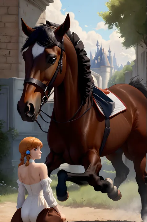poney avec des tâches marron clair et blanc qui court dans un pre style pixar
