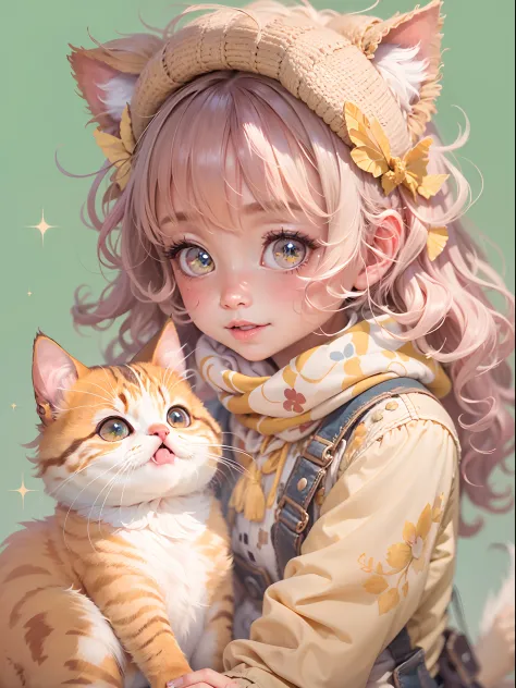 best quality,4k,high-res,masterpiece:1.2,ultra-detailed,realistic,photorealistic:1.37,portraits,sticker,anime,cute cat girl expressions,various poses,vivid colors,illustration style,soft and pastel color palette,natural lighting,shimmering background,glitt...