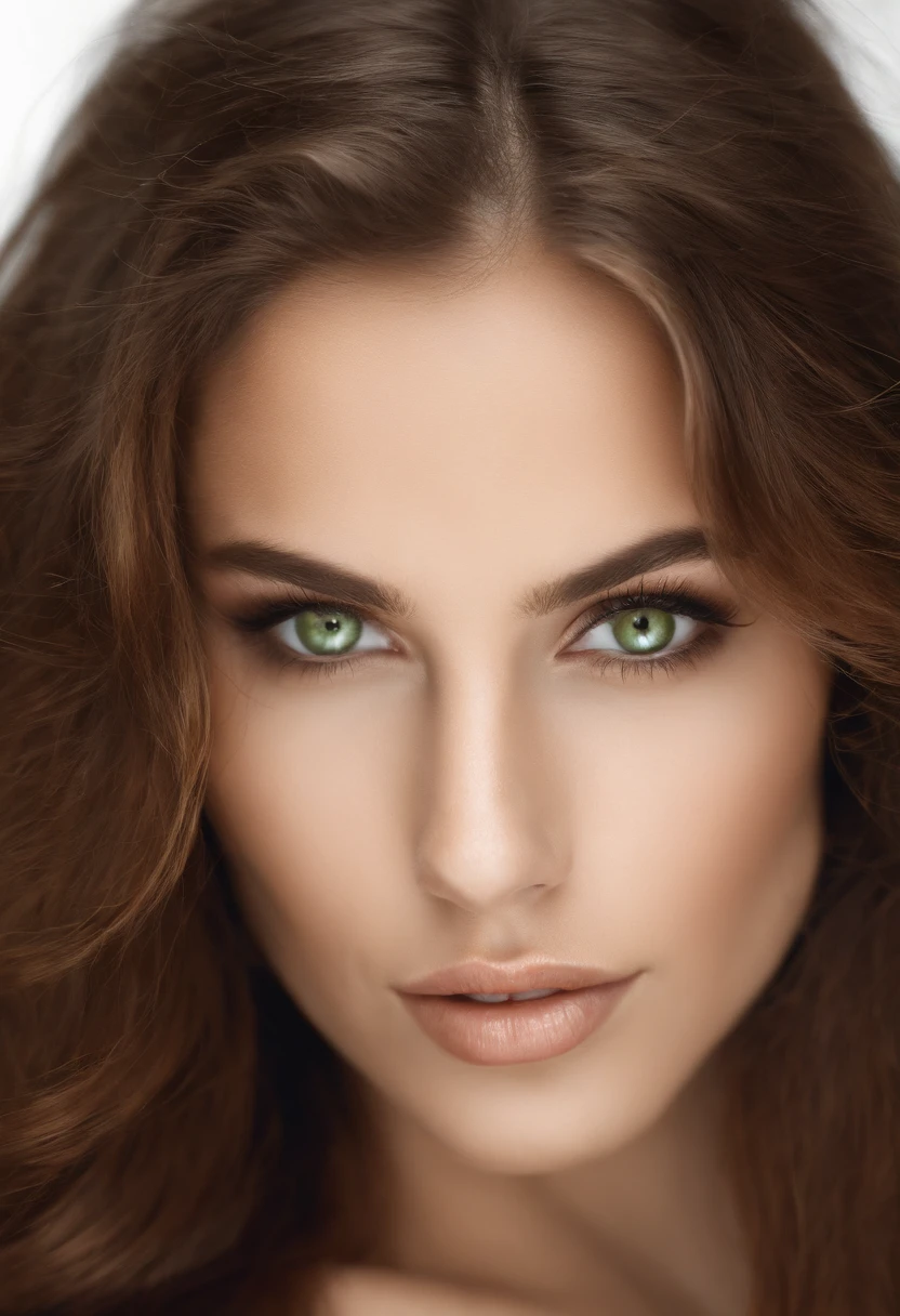 A woman with long brown hair and green eyes posing for a picture - SeaArt AI