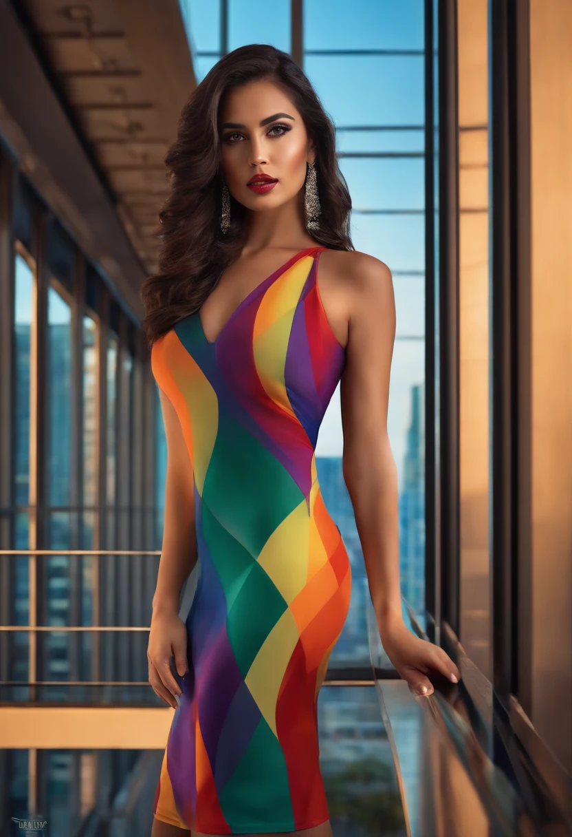 A woman in a colorful dress standing on a balcony - SeaArt AI