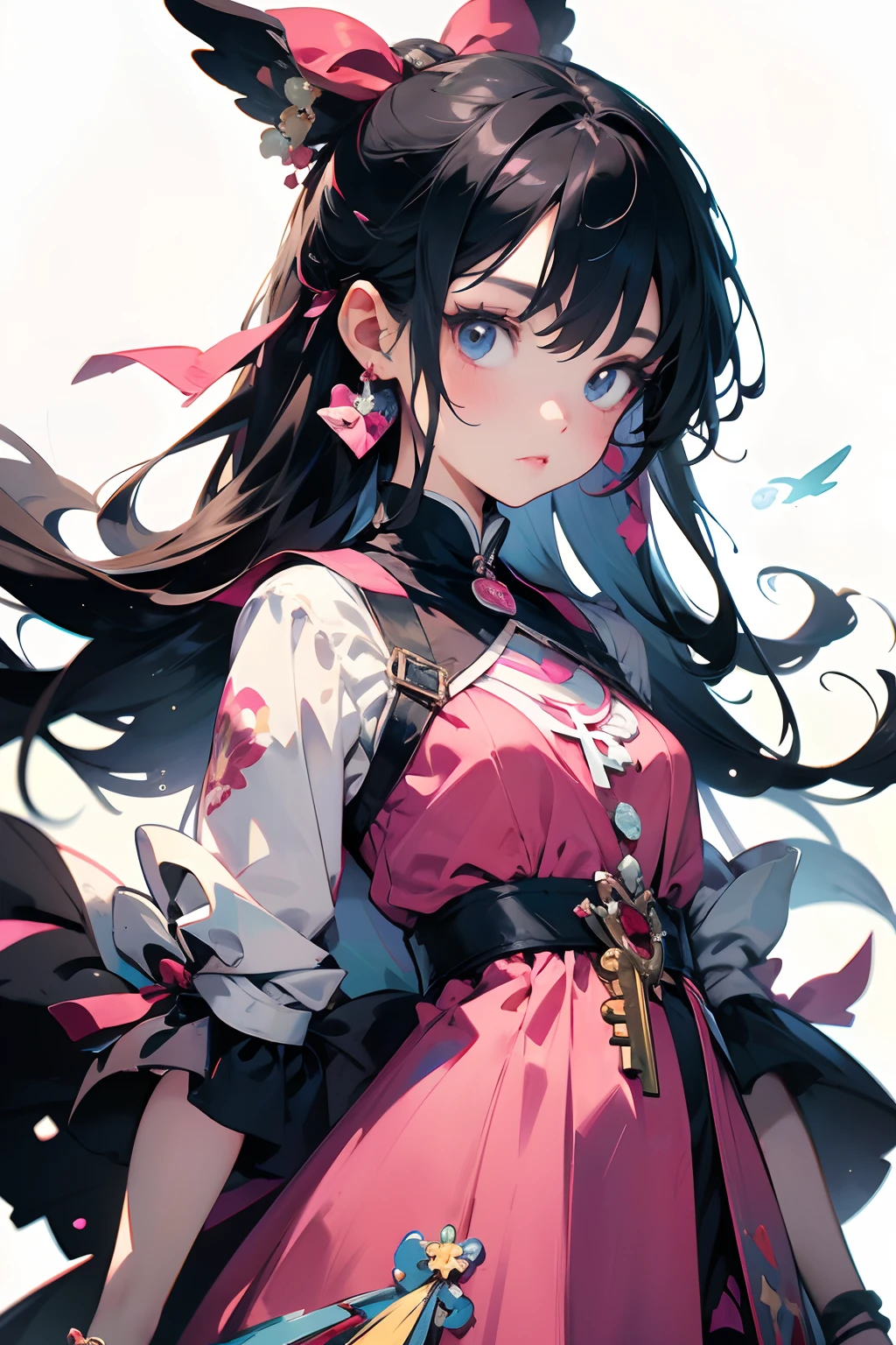 Garota de anime usando vestido rosa，Existem fitas e presentes, loli pequena e curvilínea,  de vestido, waifu de anime fofo em um lindo vestido, arte inicial anime loli, , Kushatt Krenz Key Art Feminino, Guweiz na Pixiv ArtStation, tendências no artstation pixiv, retrato de garota mágica, arte digital no pixiv