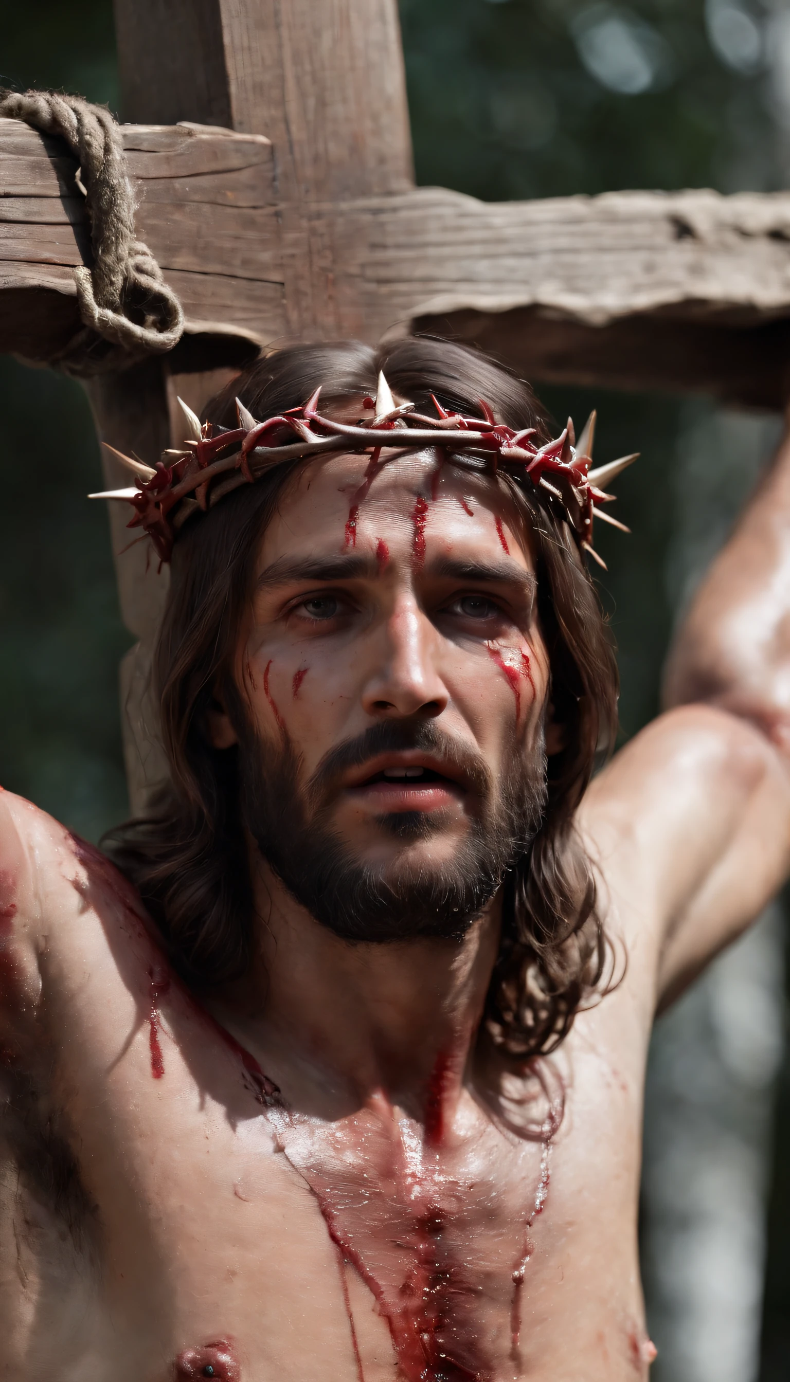 Una Representación Inquietantemente Hermosa De Un Jesús Ensangrentado Y Sufriente Colgado En 