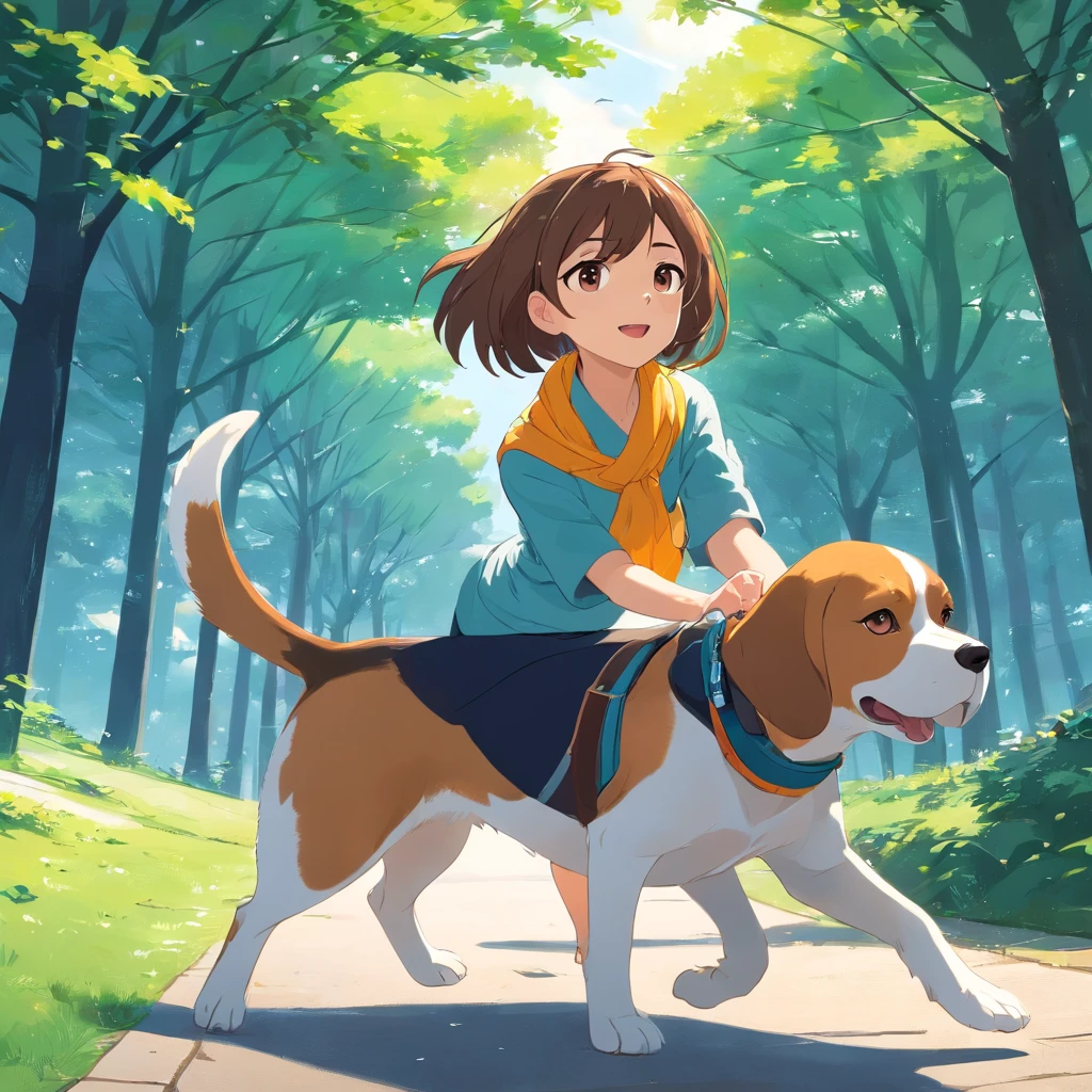 Anime girl riding a dog in a park - SeaArt AI