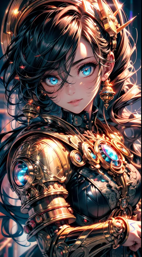 portrait of a steampunk robot woman,intricately detailed,metallic textures,mechanical gears,exquisite craftsmanship,gorgeous vic...