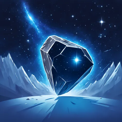 logo, a (huge) rectangular logo of a shiny blue ((huge icy meteorite)) with long distinct trail, (((breathtaking starry cosmic b...