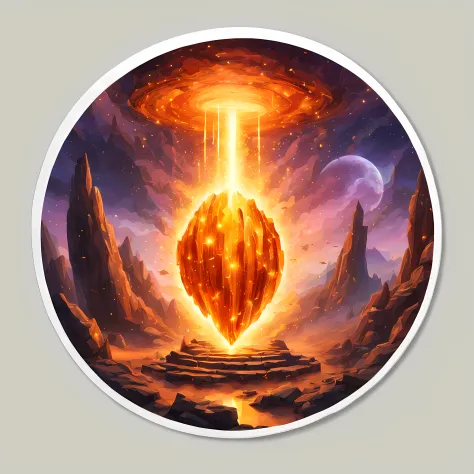 Stickers, round ((sticker)) of a shiny fiery ((meteor)) ((inside)) the magical portal, breathtaking cosmic scenery, Halloween room