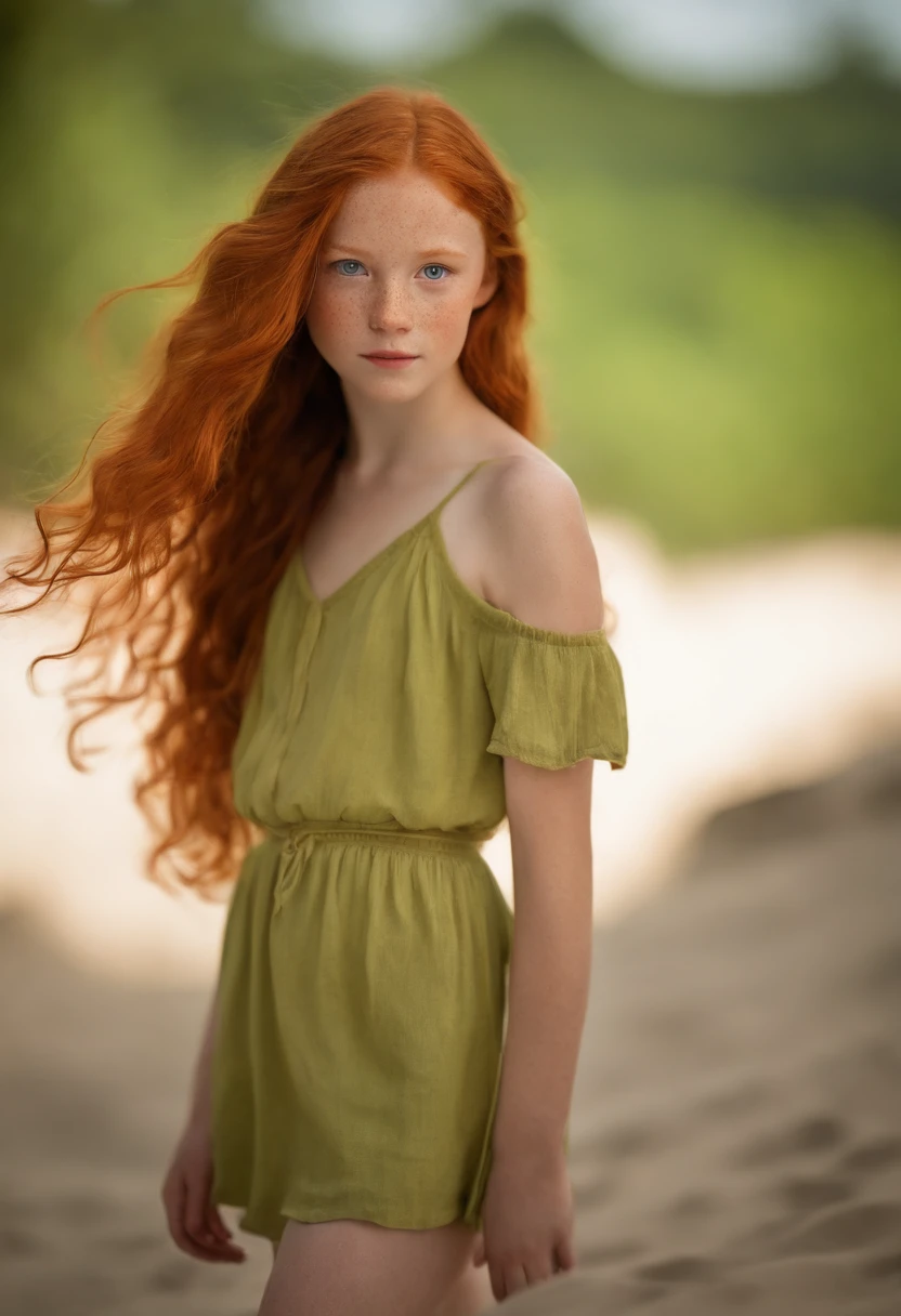 A close up of a woman with long red hair on a beach - SeaArt AI