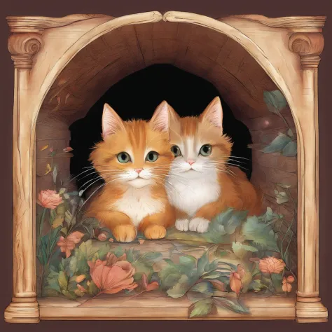 Cat tunnel at the back of the chest of drawers　Fantastic atmosphere　Picture book illustrations