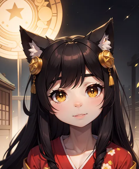(best quality) ((extremely detailed)), bright black hair and yellow eyes, long hair, big eyes, star-shaped eyes, classic style, ...