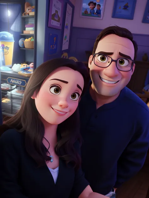 Casal no estilo Disney Pixar, alta qualidade, melhor qualidade.