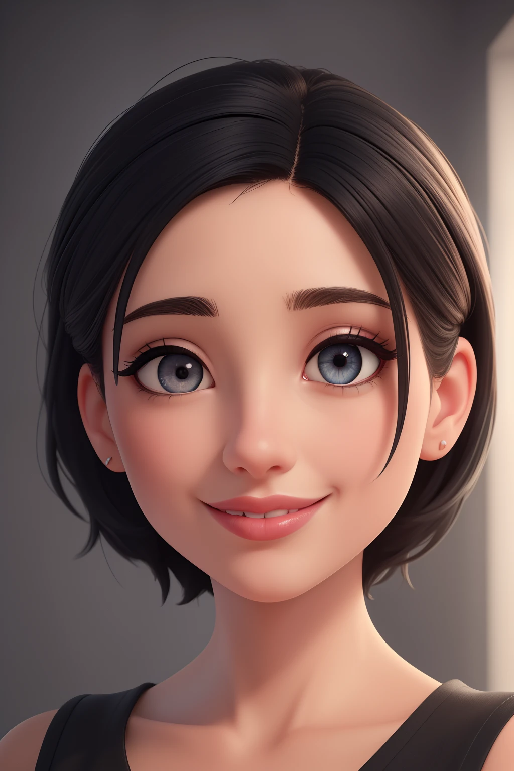 (beautiful detailed eyes,beautiful detailed lips,extremely detailed eyes and face,long eyelashes),photography,high-contrast, vibrant colors, (best quality,4k,8k,highres,masterpiece:1.2),physically-based rendering,studio lighting,warm tones,creative composition,a woman in her 40s with short black hair,round face with charming smile and dark eyes