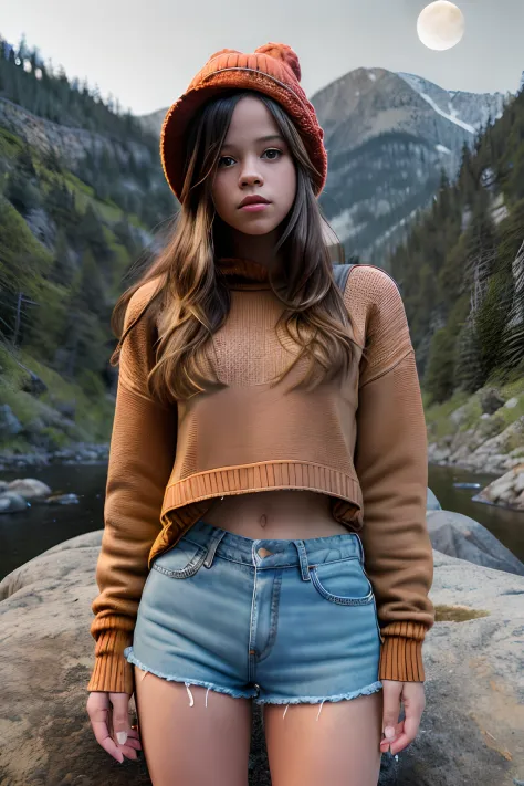 1girl, Jenna Ortega, ((upper body happy)), masterpiece, best quality, ultra-detailed, solo, outdoors, (night), mountains, nature...