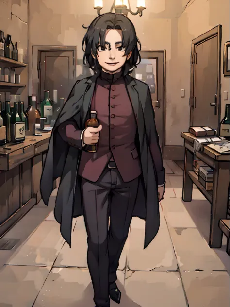 Happy Severus Snape with a bottle of cognac
